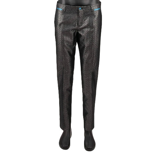 Black textured pants on a white background