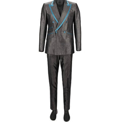 Gray suit with blue trim on a white background