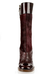 Dolce & Gabbana Bordeaux Calf Hair Crocodile Leather Cap Toe Boots
