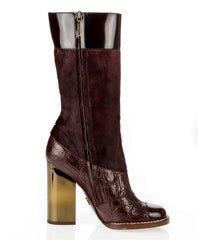 Dolce & Gabbana Bordeaux Calf Hair Crocodile Leather Cap Toe Boots