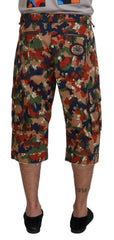 Camouflage shorts with a visible brand logo on a white background