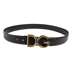 Black belt with gold logo on a white background