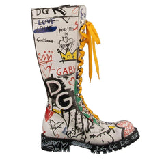 Dolce & Gabbana DG Graffiti Crown Leather Biker Boots