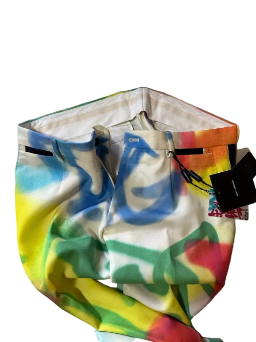 Colorful beach towel with a pattern on a gray surface