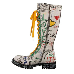 Dolce & Gabbana DG Graffiti Crown Leather Biker Boots