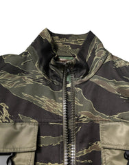 Camouflage jacket with a zipper on a white background