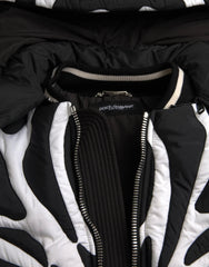 Dolce & Gabbana Black White Stripes Hooded Puffer Coat