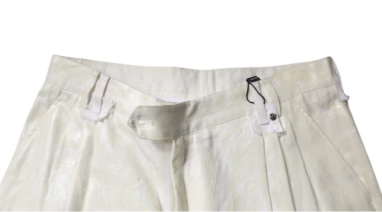 White pants with a tag on a white background