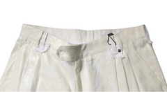 White pants with a tag on a white background