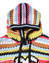 Colorful striped crochet hoodie on a white background