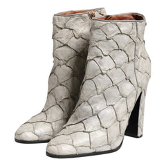 Dolce & Gabbana Off White Leather Ankle Boots