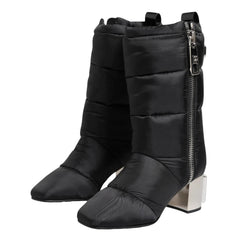 Dolce & Gabbana Black Padded Mid-Calf Logo Heel Boots