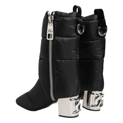 Dolce & Gabbana Black Padded Mid-Calf Logo Heel Boots