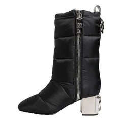 Dolce & Gabbana Black Padded Mid-Calf Logo Heel Boots