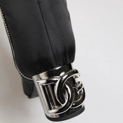 Dolce & Gabbana Black Padded Mid-Calf Logo Heel Boots