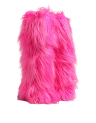 Dolce & Gabbana Pink Faux Fur Leather Stiletto Boots
