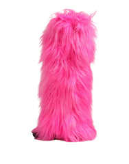 Dolce & Gabbana Pink Faux Fur Leather Stiletto Boots
