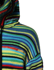 Multicolored striped hoodie with a hood on a white background