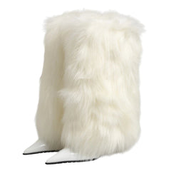 White fur boot covers on a white background