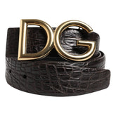 Brown leather belt with gold DG buckle on a white background