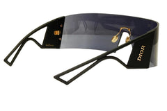Black sunglasses with gold accents on a white background