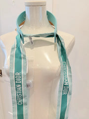 Teal Christian Dior scarf on a mannequin with a white background