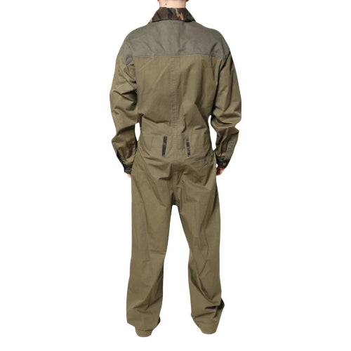 Green and brown jumpsuit on a white background