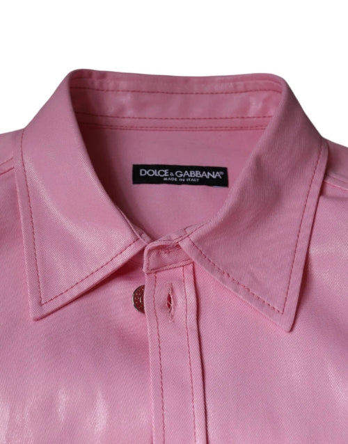 Close-up of a pink Dolce & Gabbana shirt collar on a white background