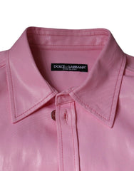 Close-up of a pink Dolce & Gabbana shirt collar on a white background