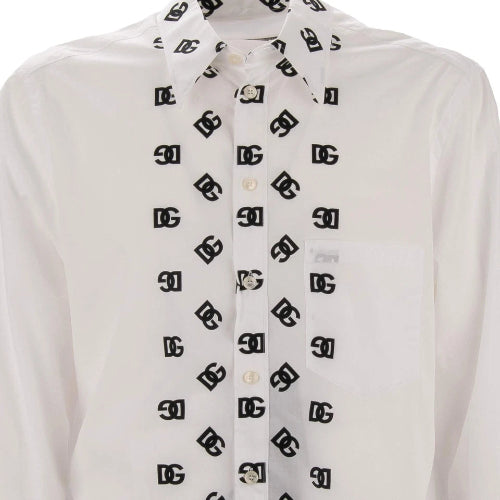 White shirt with black geometric pattern on a white background