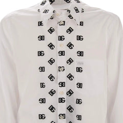 White shirt with black geometric pattern on a white background