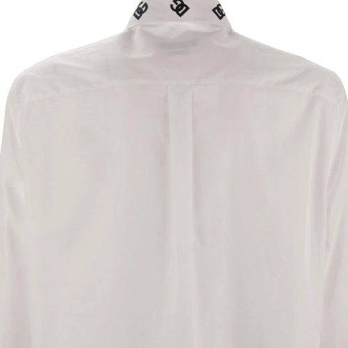 White shirt with black logo on a white background