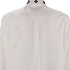 White shirt with black logo on a white background