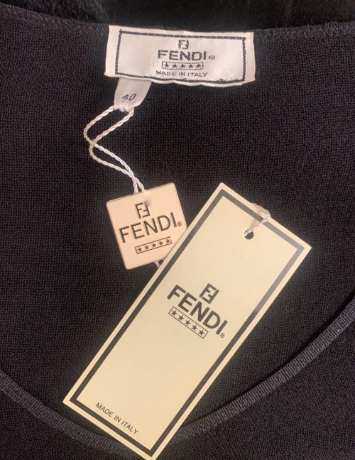Fendi tags on a black fabric background
