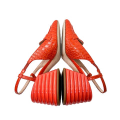 Fendi FF Buckle Croc Effect Slingback Pumps