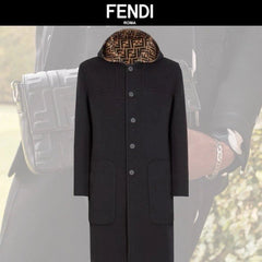 Fendi FF Men's Monogram Print Reversible Wool Hooded Coat