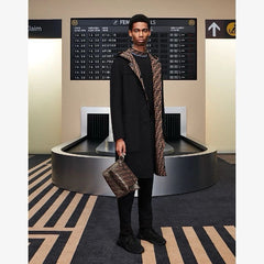 Fendi FF Men's Monogram Print Reversible Wool Hooded Coat