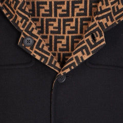 Fendi FF Men's Monogram Print Reversible Wool Hooded Coat