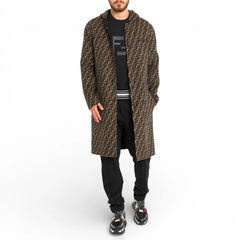 Fendi FF Men's Monogram Print Reversible Wool Hooded Coat