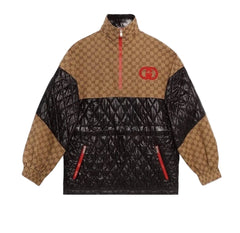 Jacket with brown and black pattern on a light gray background