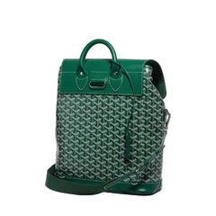 Green backpack with a geometric pattern on a white background