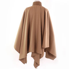 Gucci Wool Leather Trim Logo Button Cape Coat
