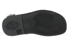 Black sandal sole with Gucci logo and eye emblem on a white background