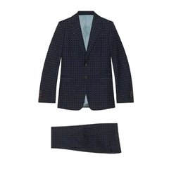 Gucci Men's Blue GG Logo Wool 2 Piece Pant Suit
