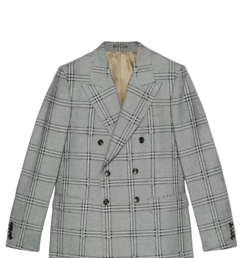 Gray plaid blazer on a light gray background