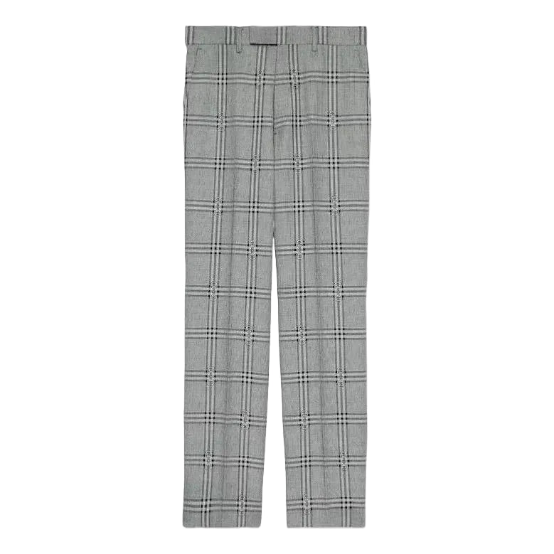 Gray plaid pants on a white background