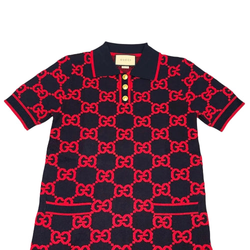 Red and black patterned shirt with a collar