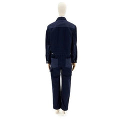 Navy blue jumpsuit on a mannequin against a white background