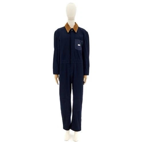 Navy blue coverall on a mannequin against a white background