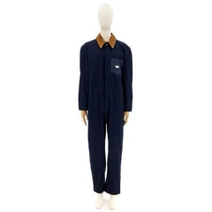 Navy blue coverall on a mannequin against a white background